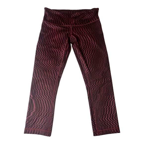 Lululemon Athleta Wunder Under Maroon Crop High-Rise Leggings Zig Zag Size 6 - Picture 1 of 9